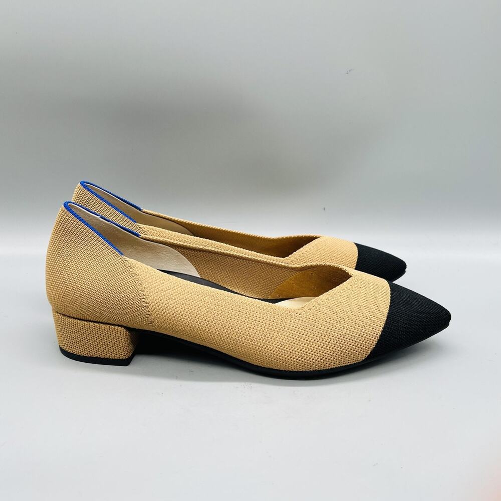 Rothy's Shoes Womens 11 Beige Knit Block Heel Pointed Cap Toe Slip On Pumps